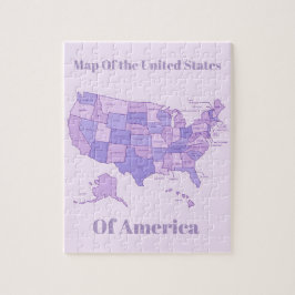Quebra-cabeça Minimalist United States Map Pink Purple Art