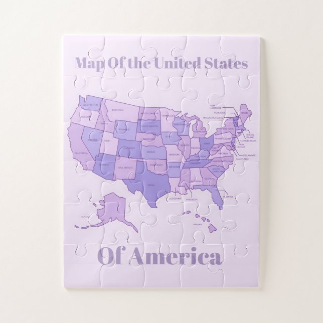 Quebra-cabeça Minimalist United States Map Pink Purple Art (Vertical)