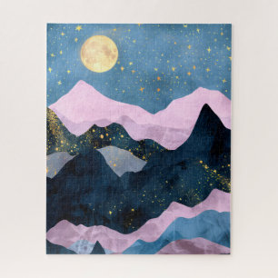 Quebra-cabeça Minimalista Lua Estrelas Montanha Celestial Vale