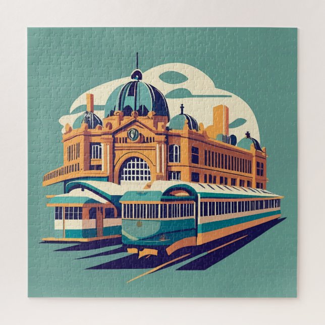 Quebra-cabeça Minimalista Melbourne Austrália pintando lembrança (Vertical)