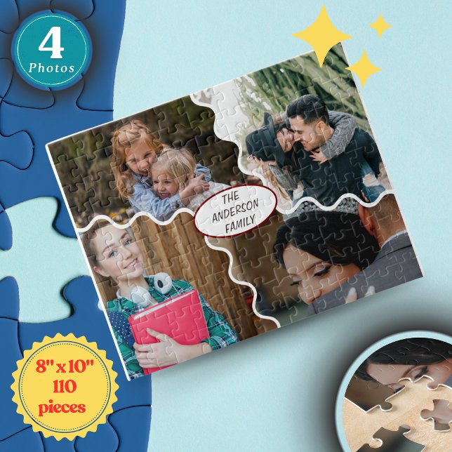 Quebra-cabeça minimalista personalizado | Presente (Custom 4-Photo Collage Jigsaw Puzzle | 8”x10” 110-Piece Personalized Minimalist Puzzle)