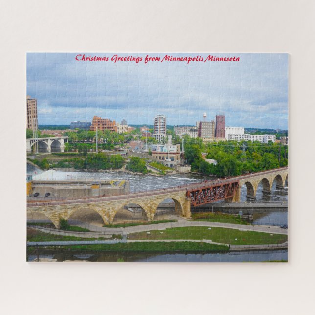 Quebra-cabeça Minneapolis Minnesota. Saudações de Natal (Horizontal)