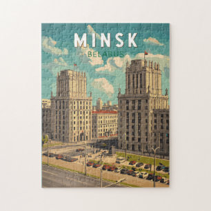 Quebra-cabeça Minsk Belarus Illustra Viagem Art Vintage