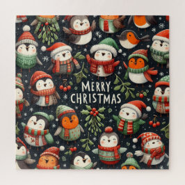 Quebra-cabeça Mistletoy Christmas Penguin Carolers com trompetes