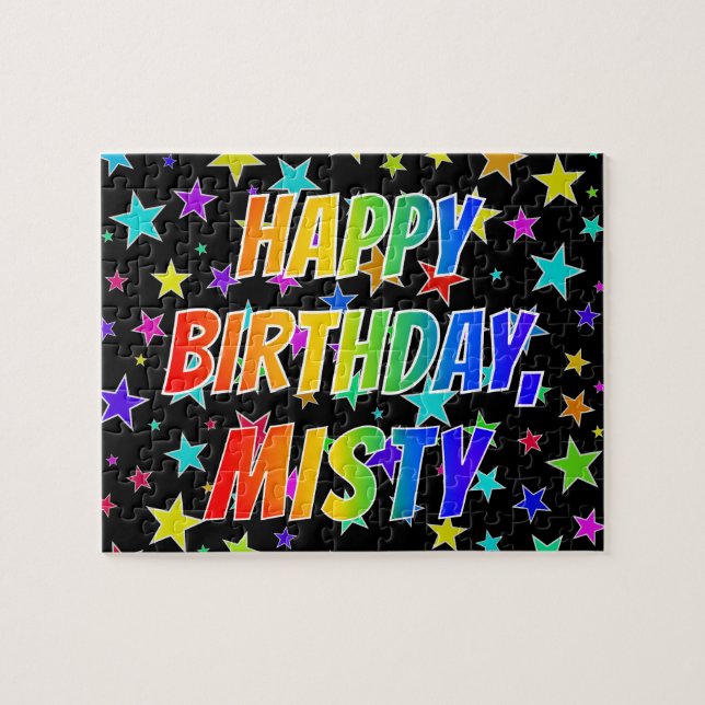 Quebra-cabeça "MISTY" Primeiro Nome, Diversão "FELIZ ANIVERSÁRIO (Horizontal)