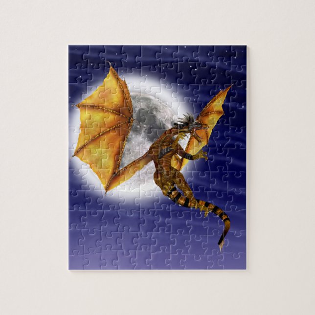 Quebra-cabeça Mito Fantástico do Dragão Dourado Céu Roxo (Vertical)