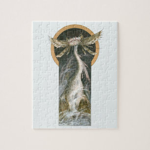 Quebra-cabeça Mitologia Vintage, um Dragão Alado no Oceano