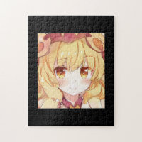 Moça loira sorridente com manga de anime de olhos