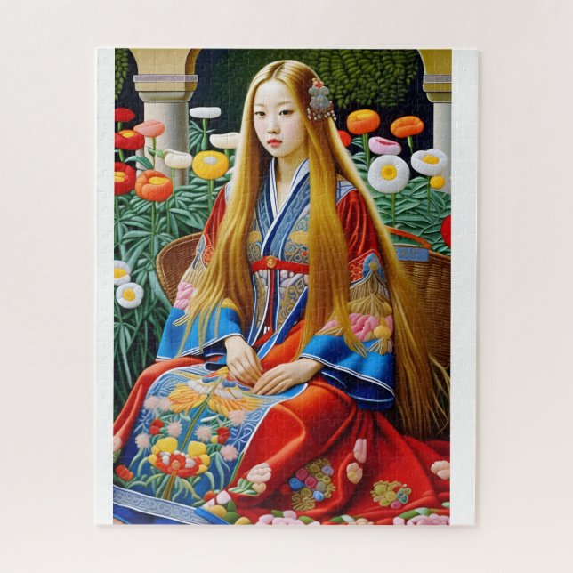 Quebra-cabeça Moda renascentista em pintura azul (Vertical)