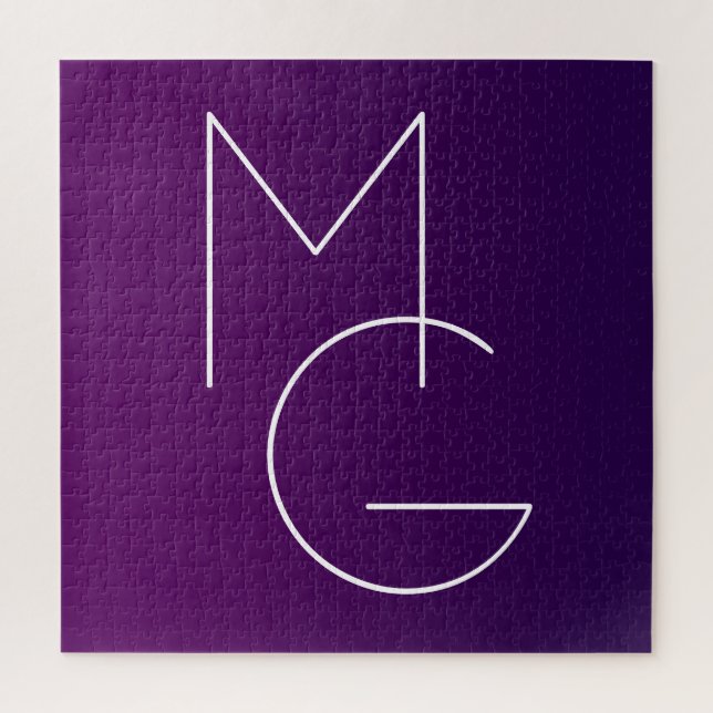 Quebra-cabeça Modern 2 Iniciais | Roxo Fundo Sombreado Sutil (Vertical)