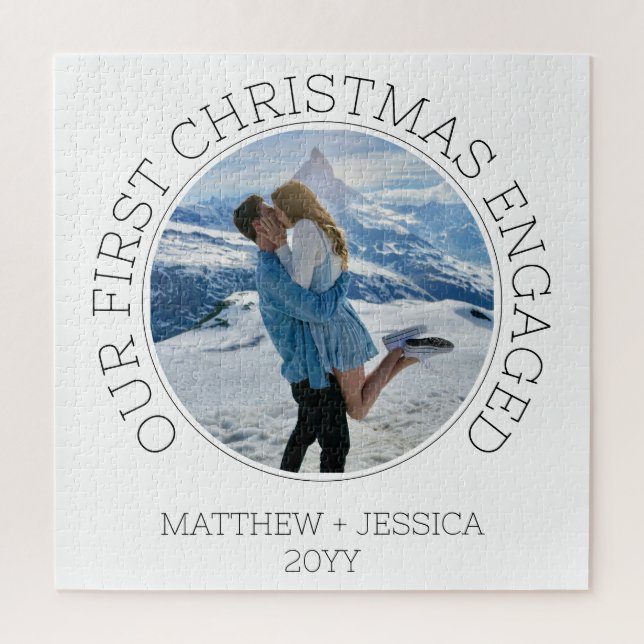 Quebra-cabeça Modern Couple Photo Our First Christmas Engaged (Vertical)