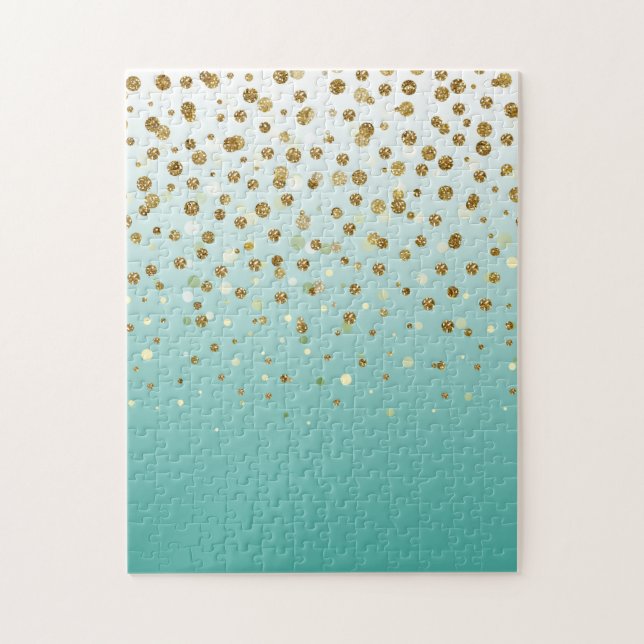 Quebra-cabeça Modern Girly gold glitter confetti Blue Gradient (Vertical)