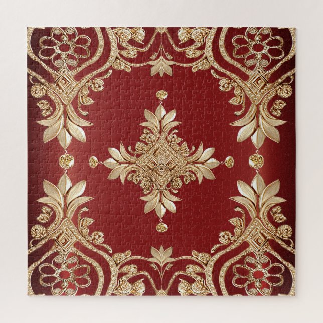 Quebra-cabeça Modern Gold Red Floral Jigsaw Puzzle (Vertical)