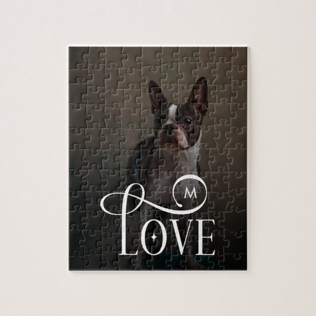 Quebra-cabeça Modern Love Custom Dog Pets Photo Monogram (Vertical)