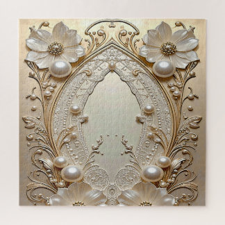 Quebra-cabeça Modern White Flowers Pearls Jigsaw Puzzle
