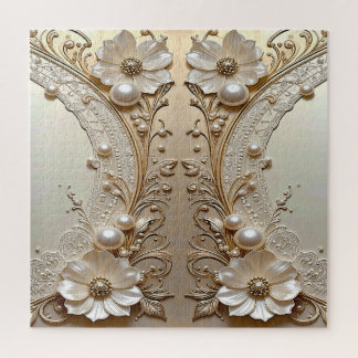 Quebra-cabeça Modern White Flowers Pearls Jigsaw Puzzle
