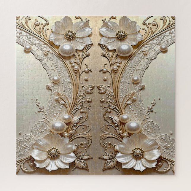 Quebra-cabeça Modern White Flowers Pearls Jigsaw Puzzle (Vertical)