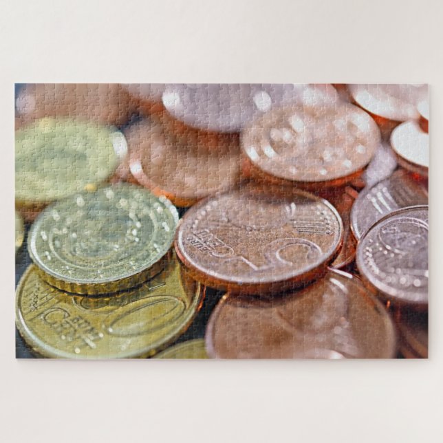 Quebra-cabeça moedas de euro sob raios de sol (Horizontal)
