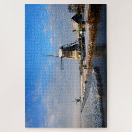 Quebra-cabeça Moinho de vento na neve numa paisagem de inverno h