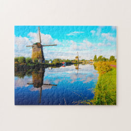 Quebra-cabeça Moinhos de vento de Amsterdã Holanda.