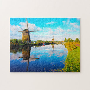 Quebra-cabeça Moinhos de vento de Amsterdã Holanda.
