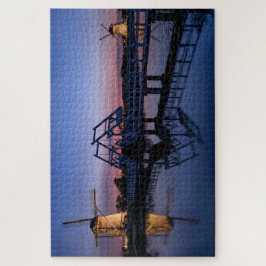 Quebra-cabeça Moinhos de vento e um drawbridge no por do sol