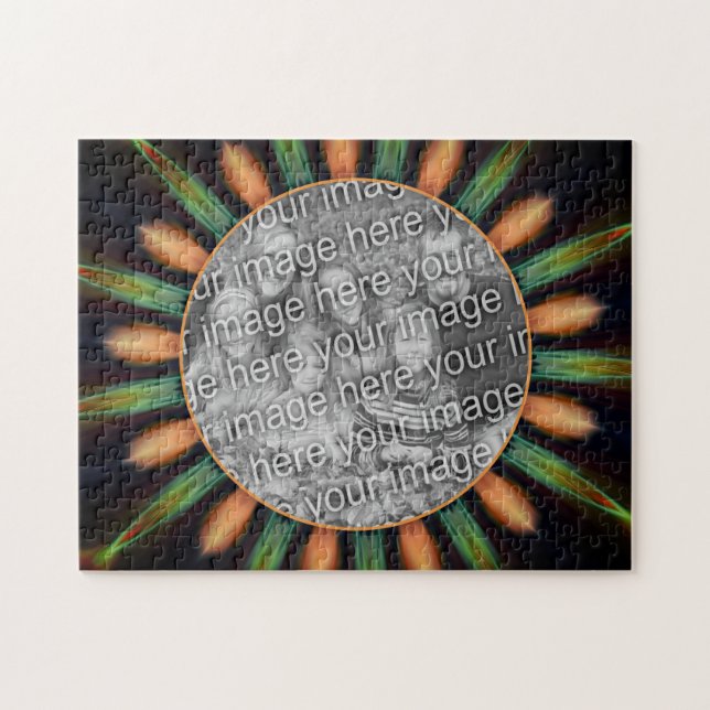 Quebra-cabeça Moldura De Abstrato Verde E Laranja Adiciona Sua F (Horizontal)