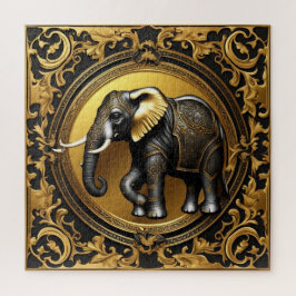 Quebra-cabeça Moldura decorativa de ouro elefante