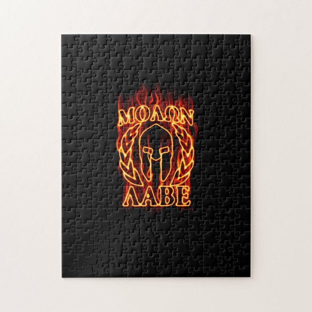 Quebra-cabeça Molon Labe Spartan Warrior em Chamas (Vertical)