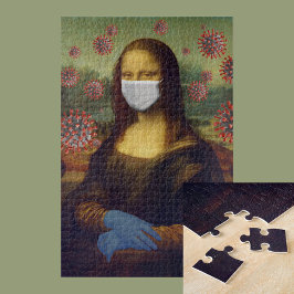 Quebra-cabeça Mona Lisa A Jogar Em Segurança Em Torno De Coronav