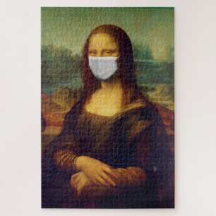 Quebra-cabeça Mona Lisa com máscara de respirador