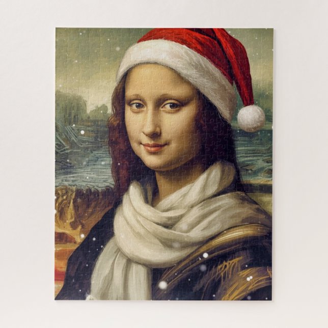 Quebra-cabeça Mona Lisa de chapéu de Papai Noel - vibrações fest (Vertical)