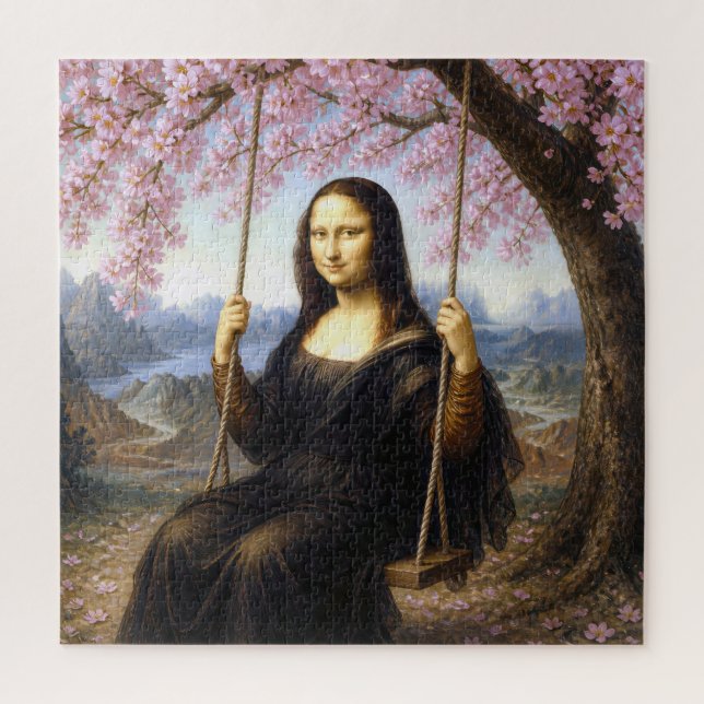 Quebra-cabeça Mona Lisa num Balanço sob Flores de Cerejeira (Vertical)