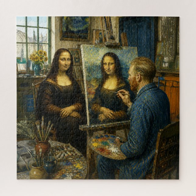 Quebra-cabeça Mona Lisa Visita o Estúdio de Vincent van Gogh (Vertical)
