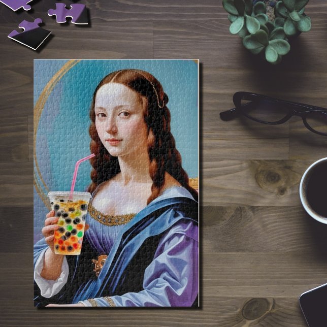Quebra-cabeça Mona Lisa's Bubble Tea Moment – 1014-Piece Jigsaw  (Criador carregado)