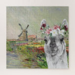 Quebra-cabeça Monet Champ Tulipes e Lama Rico<br><div class="desc">Uma compilação bonita e artística apresenta a CHAMP TULIPES EN HOLLANDE de Claude Monet como pano de fundo com retrato de lama adorável com cobertura de coroa floral de cor d'água.</div>