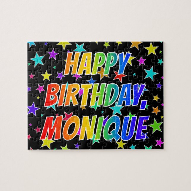 Quebra-cabeça "MONIQUE" Primeiro Nome, Divertido "FELIZ ANIVERSÁ (Horizontal)