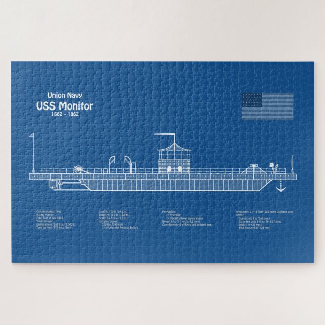Quebra-cabeça Monitor USS - ABD de Planos de Impressão Blueprint (Horizontal)