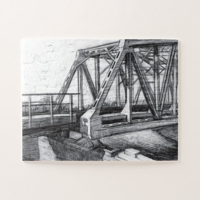 Quebra-cabeça Monocromo de pinto antigo da ponte (Horizontal)