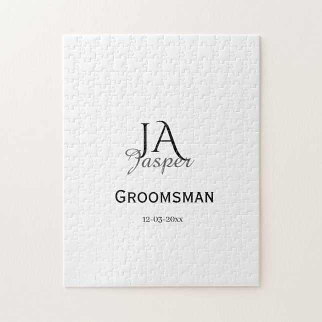 Quebra-cabeça Monogram personalized groomsman best man name date (Vertical)