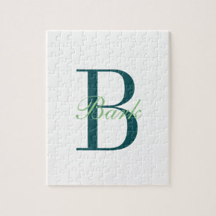 Quebra-cabeça Monograma branco e verde elegante