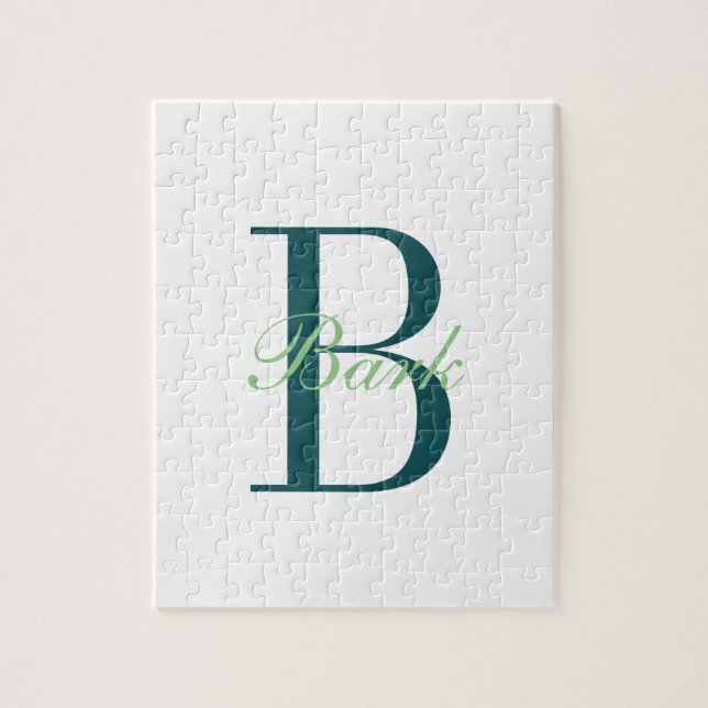 Quebra-cabeça Monograma Branco & Verde Elegante (Vertical)