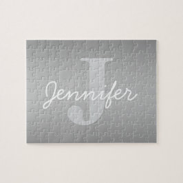 Quebra-cabeça Monograma Cursivo e Cinza Branco | Cores editáveis