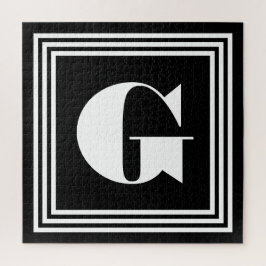 Quebra-cabeça Monograma de 3 Quadros Negrito | Preto e branco