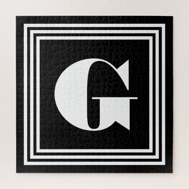 Quebra-cabeça Monograma de 3 Quadros Negrito | Preto e branco (Vertical)