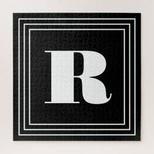 Quebra-cabeça Monograma de 3 Quadros Preto e Branco
