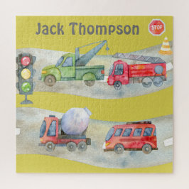 Quebra-cabeça Monograma de cor branca, cor d'água Carros em trân