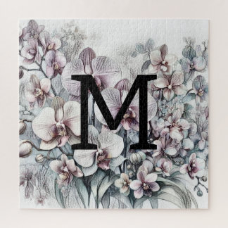 Quebra-cabeça Monograma de flores de orquídeas cor-de-rosa