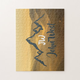 Quebra-cabeça monograma de montanhas personalizável do nascer do