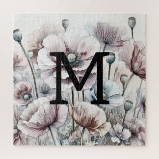 Quebra-cabeça Monograma floral desenho cor-de-rosa pastel flores